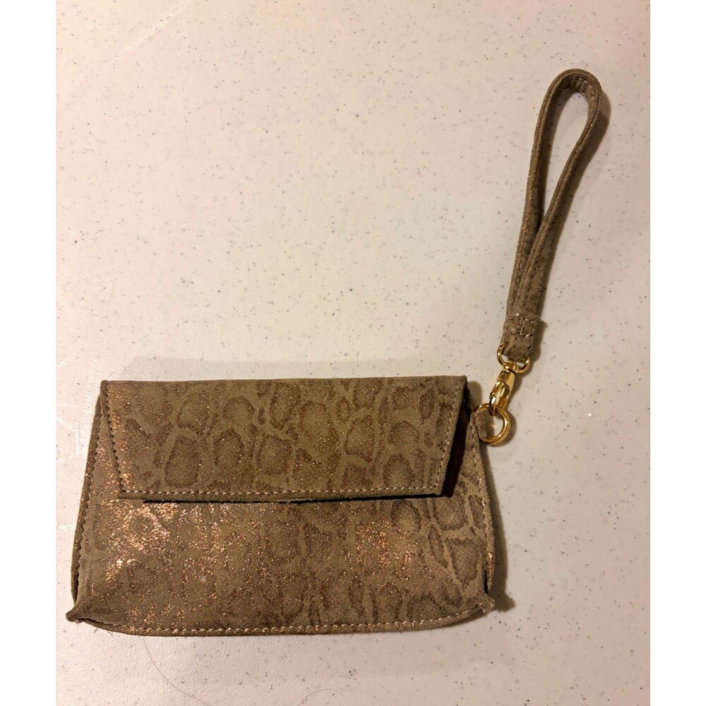 Anthropologie Women’s Beige Gold Animal Print Wristlet Wallet with Wrist Strap